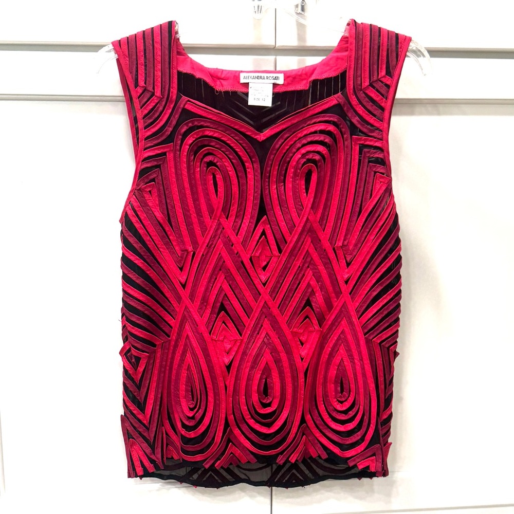 Size 12 Red Geometric Elegant Top by Alexandra Rosati 100% Cotton